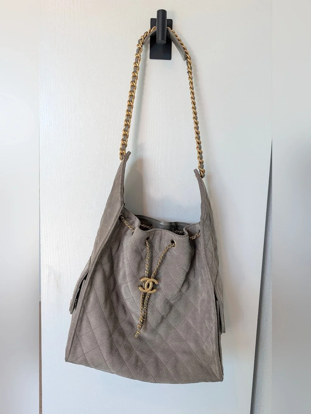Chanel 25 Medium Grey Suede Shoulder Bag